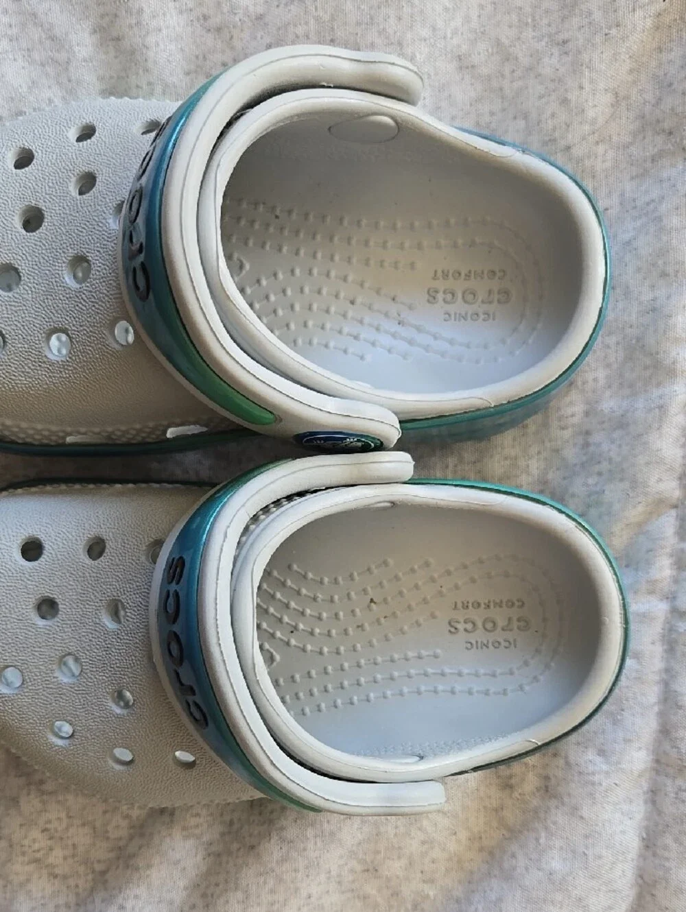 CROCS Kids White and Teal Slip-On Clogs
